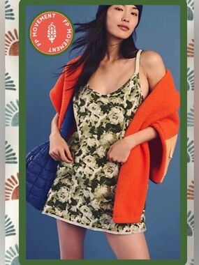 NWOT Free People Hot Shot Mini Dress Green Floral Camo Combo  XS